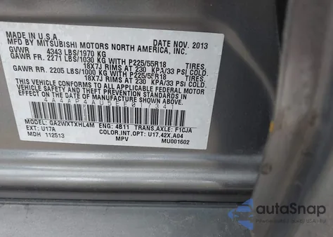 2014 Mitsubishi Outlander Sport Se from USA, damaged, VIN 4A4AP4AU5EE017341